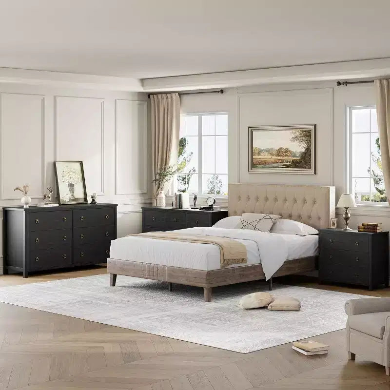 6 Dresser for Bedroom, Modern Wide Drawer Dresser with Storage, Wooden Closet Dressers Chest of Drawers Freestanding, Black