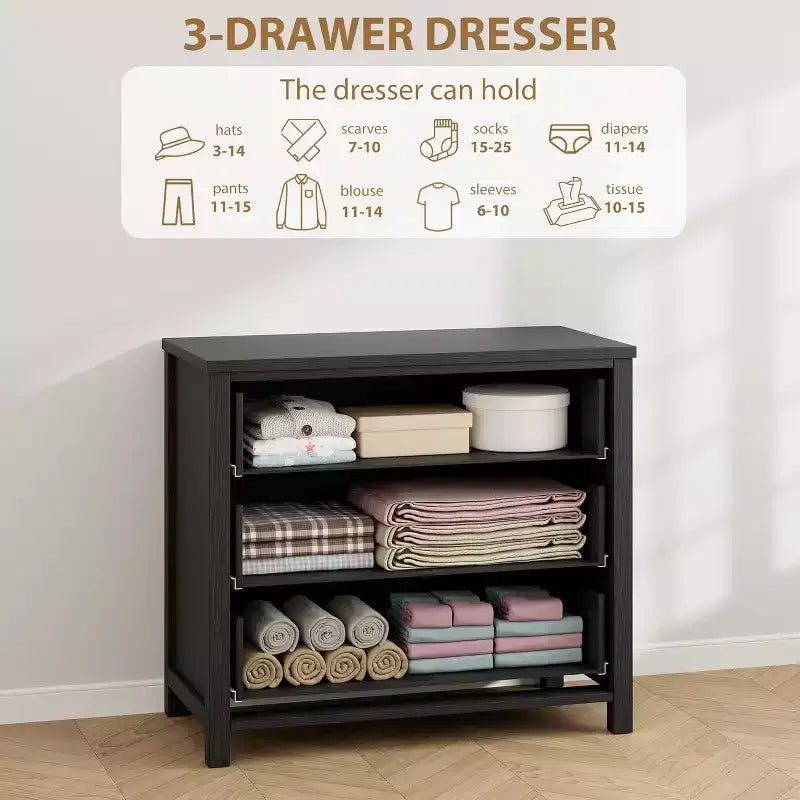6 Dresser for Bedroom, Modern Wide Drawer Dresser with Storage, Wooden Closet Dressers Chest of Drawers Freestanding, Black