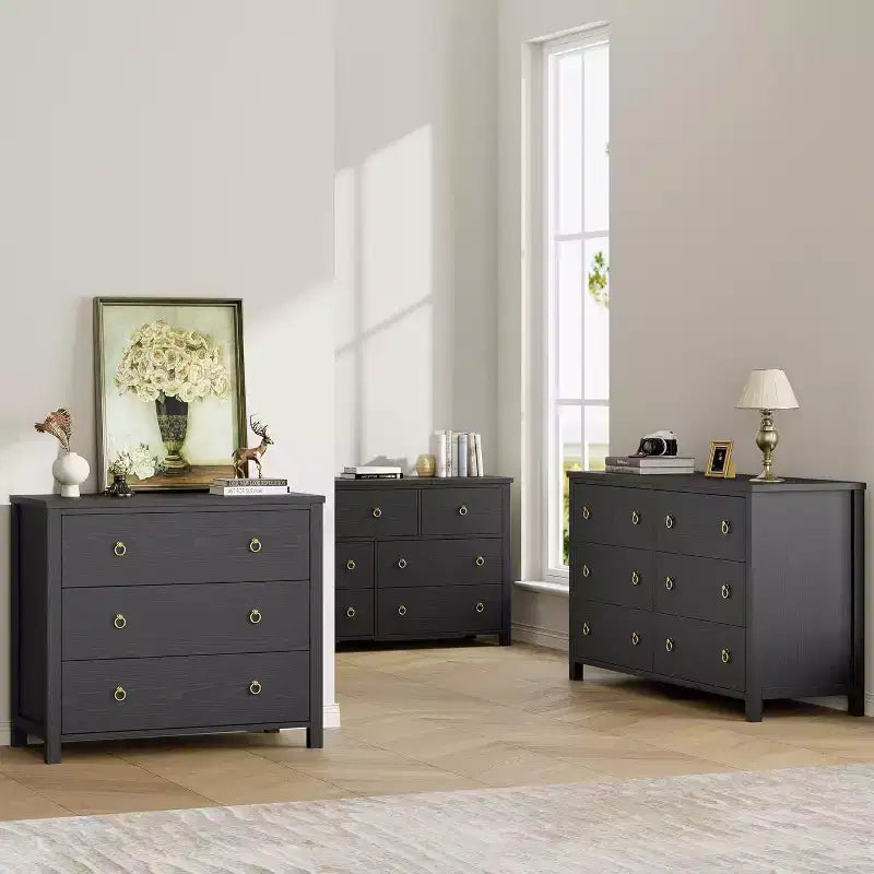 6 Dresser for Bedroom, Modern Wide Drawer Dresser with Storage, Wooden Closet Dressers Chest of Drawers Freestanding, Black