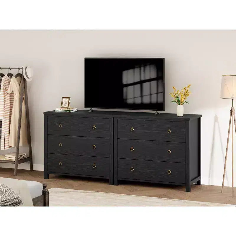 6 Dresser for Bedroom, Modern Wide Drawer Dresser with Storage, Wooden Closet Dressers Chest of Drawers Freestanding, Black