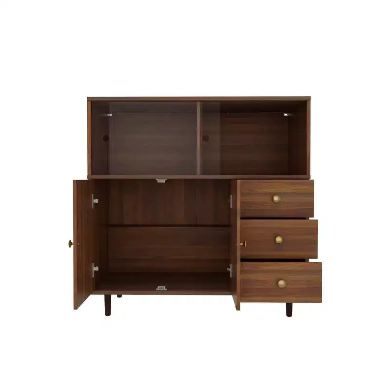 Vintage Style Side Storage Cabinet Buffet Accent Cabinet with LED Lighting and Acrylic Sliders for Display and Organization