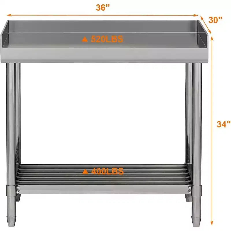 36" NSF Stainless Steel Prep Table with Backsplash, Adjustable Commercial Workstation for Restaurants & Home Kitchens
