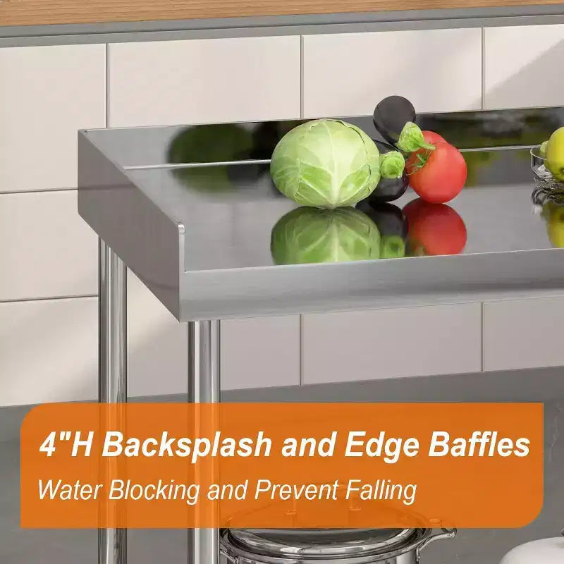 36" NSF Stainless Steel Prep Table with Backsplash, Adjustable Commercial Workstation for Restaurants & Home Kitchens