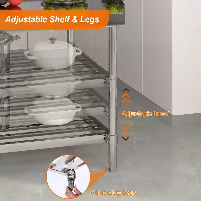 36" NSF Stainless Steel Prep Table with Backsplash, Adjustable Commercial Workstation for Restaurants & Home Kitchens