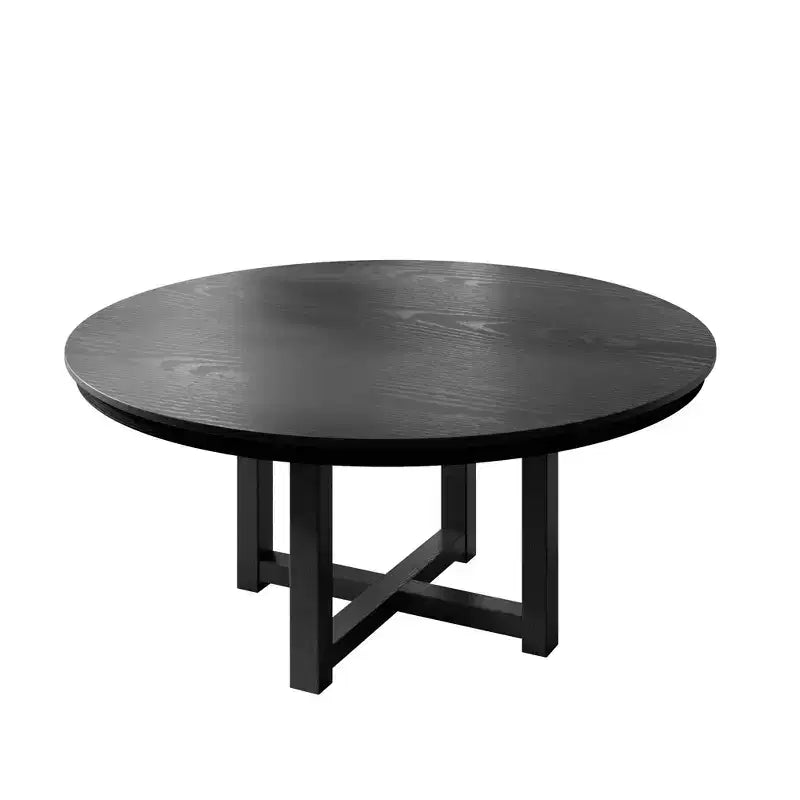 59 x 59 Solid Wood Farmhouse Dining Table Round Wood Texture Top with Cross X Base for Modern Dining Rooms & Family Gatherings, Black