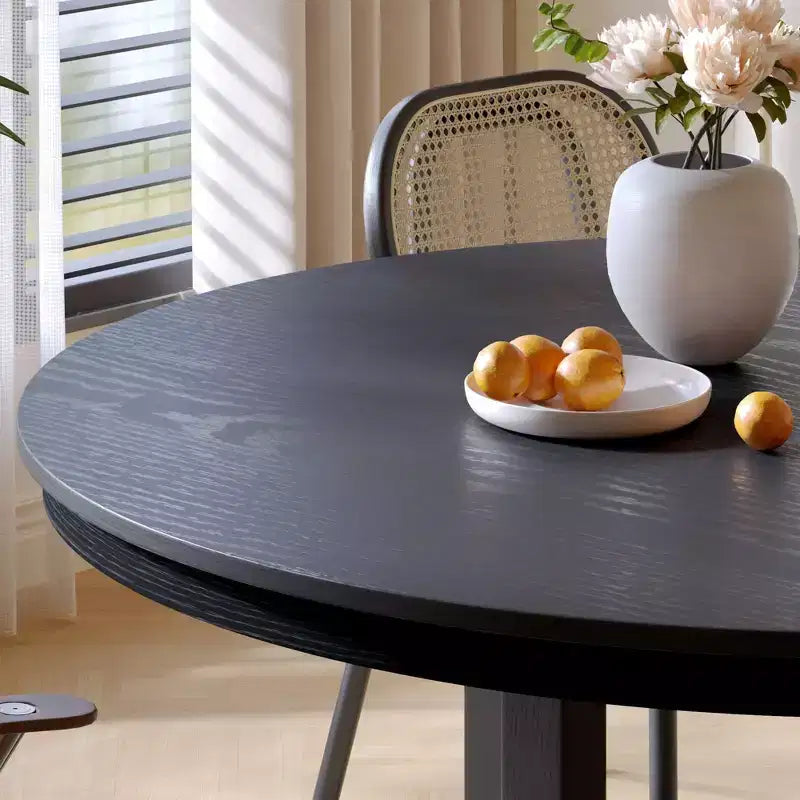 59 x 59 Solid Wood Farmhouse Dining Table Round Wood Texture Top with Cross X Base for Modern Dining Rooms & Family Gatherings, Black