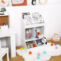 Organizador de juguetes para niños y estantería, estante de libros de 3 niveles con 2 contenedores de almacenamiento, madera de pino, seguro para niños, 35x14x39 para sala de juegos o dormitorio