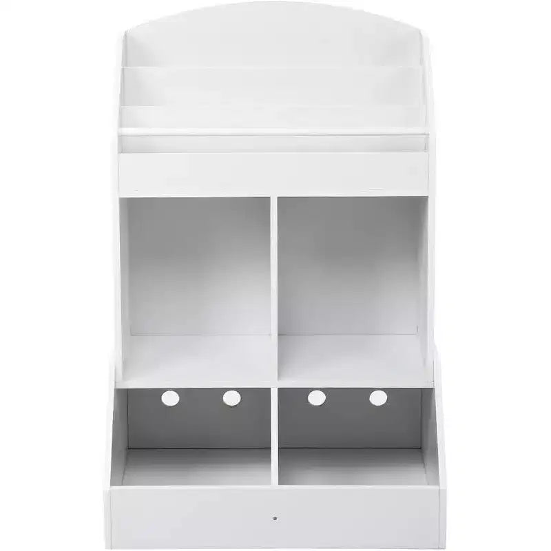 Organizador de juguetes para niños y estantería, estante de libros de 3 niveles con 2 contenedores de almacenamiento, madera de pino, seguro para niños, 35x14x39 para sala de juegos o dormitorio