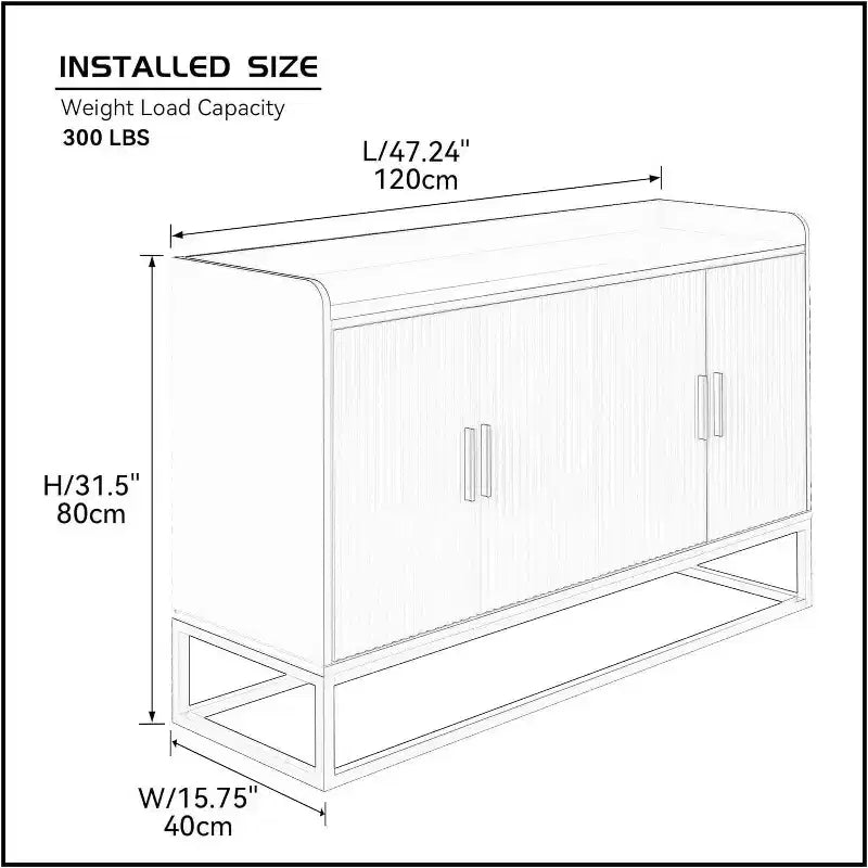 Contemporary Kitchen Buffet Cabinet with Countertop Safety Fence, Freestanding Sideboard Storage for Dining Room, Entryway, Bedroom