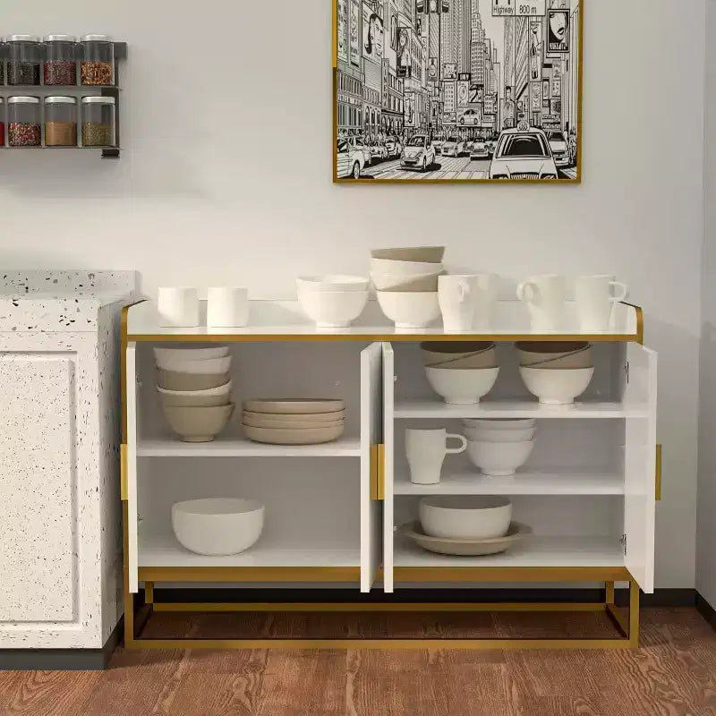 Contemporary Kitchen Buffet Cabinet with Countertop Safety Fence, Freestanding Sideboard Storage for Dining Room, Entryway, Bedroom
