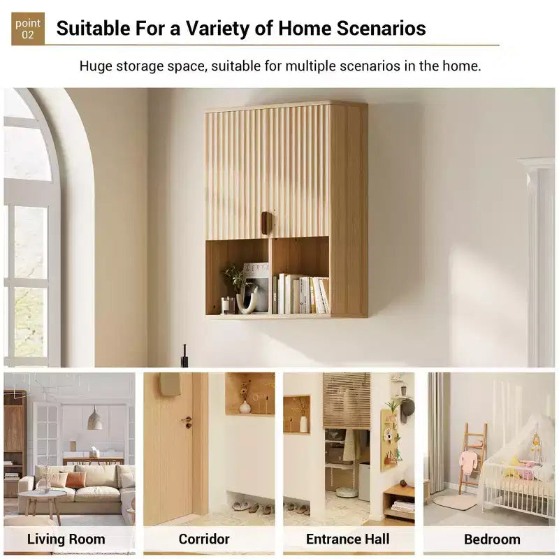 Bathroom Wall Cabinet,Natural Finish Bathroom OrganizerOver Toilet Storage Cabinet with Adjustable Shelf, Wooden Medicine Cabinet with Hinges