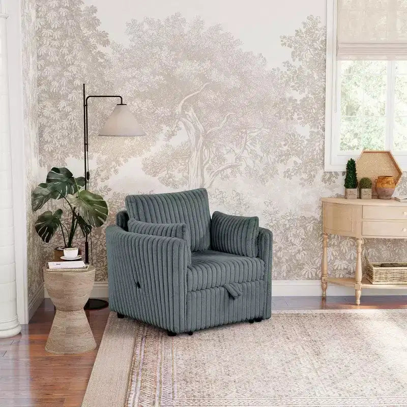 Convertible Lounge Chair with USB and 2 Pillows, Single Sofa Bed Pullout Sleeper Sofa