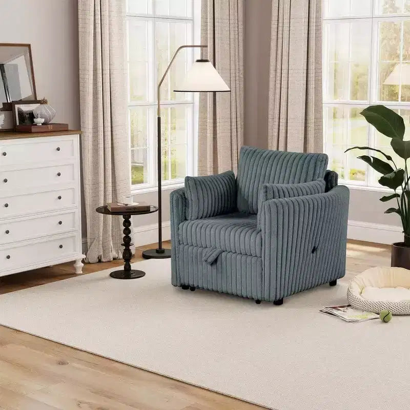 Convertible Lounge Chair with USB and 2 Pillows, Single Sofa Bed Pullout Sleeper Sofa