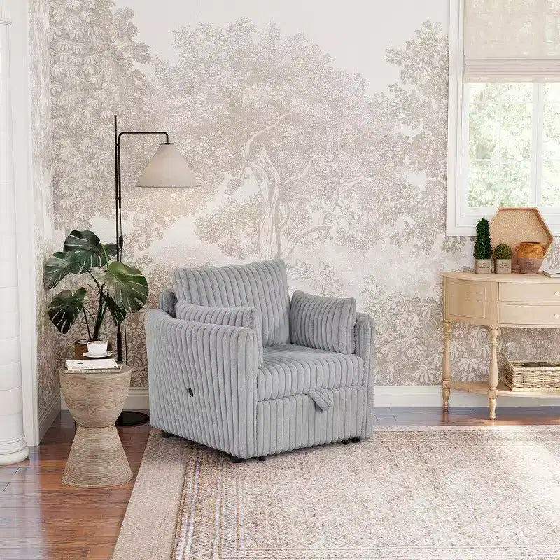 Convertible Lounge Chair with USB and 2 Pillows, Single Sofa Bed Pullout Sleeper Sofa