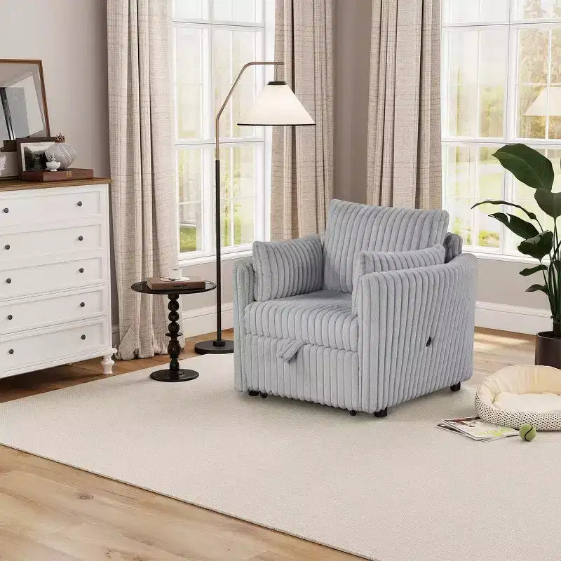 Convertible Lounge Chair with USB and 2 Pillows, Single Sofa Bed Pullout Sleeper Sofa
