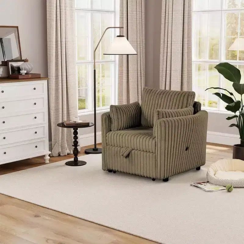 Convertible Lounge Chair with USB and 2 Pillows, Single Sofa Bed Pullout Sleeper Sofa