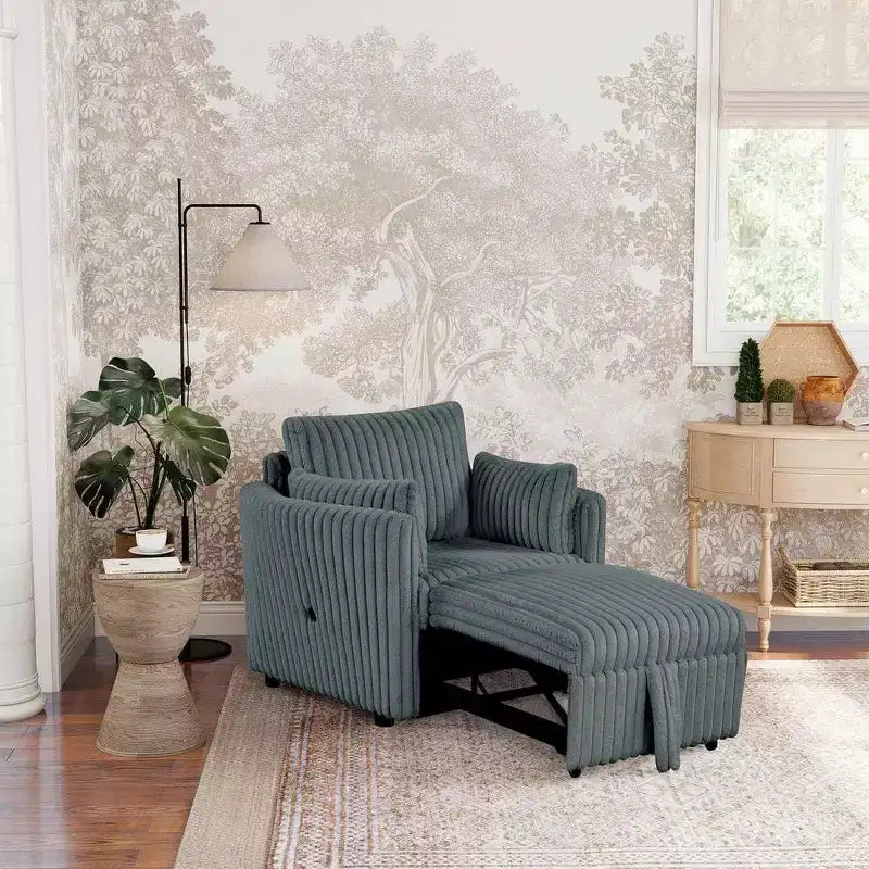 Convertible Lounge Chair with USB and 2 Pillows, Single Sofa Bed Pullout Sleeper Sofa