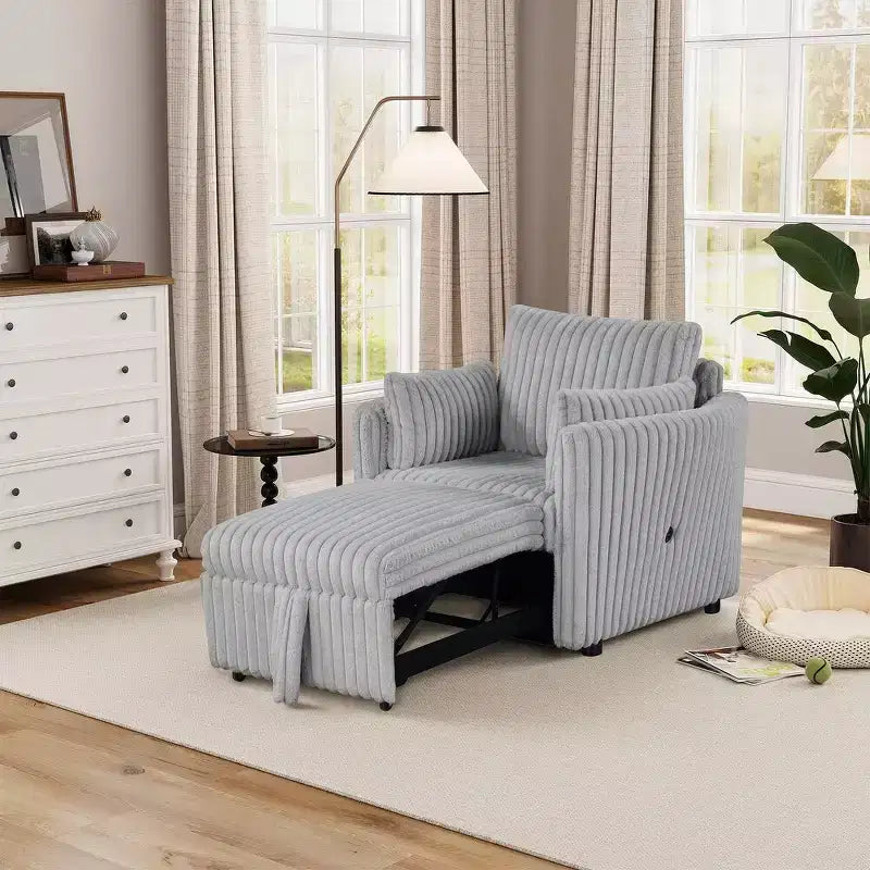 Convertible Lounge Chair with USB and 2 Pillows, Single Sofa Bed Pullout Sleeper Sofa