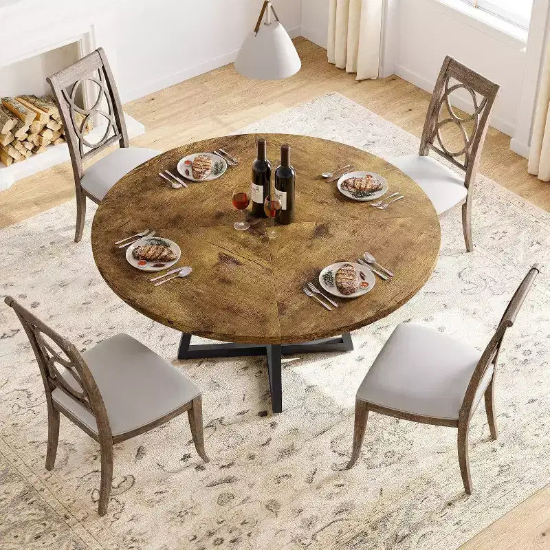 47 Round Dining Table - Industrial Style with Metal Base