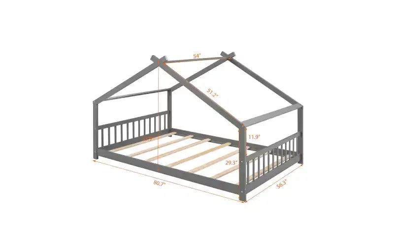 Montessori Floor Bed Twin Size, Twin Floor Bed Frame with Headboard, Footboard, Gray