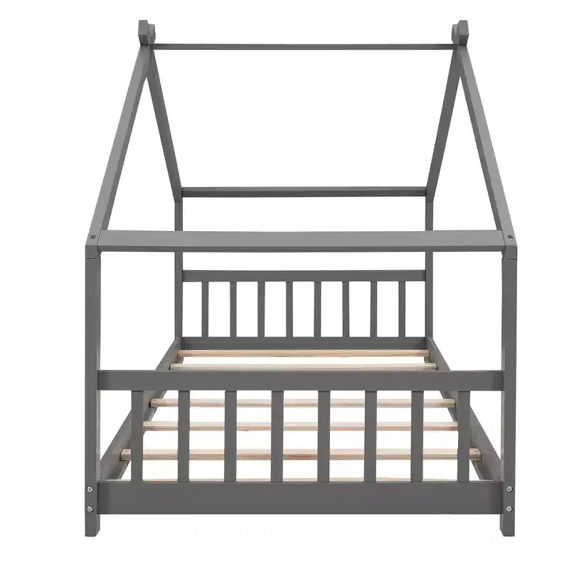 Montessori Floor Bed Twin Size, Twin Floor Bed Frame with Headboard, Footboard, Gray