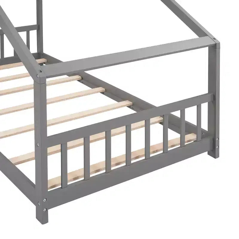 Montessori Floor Bed Twin Size, Twin Floor Bed Frame with Headboard, Footboard, Gray