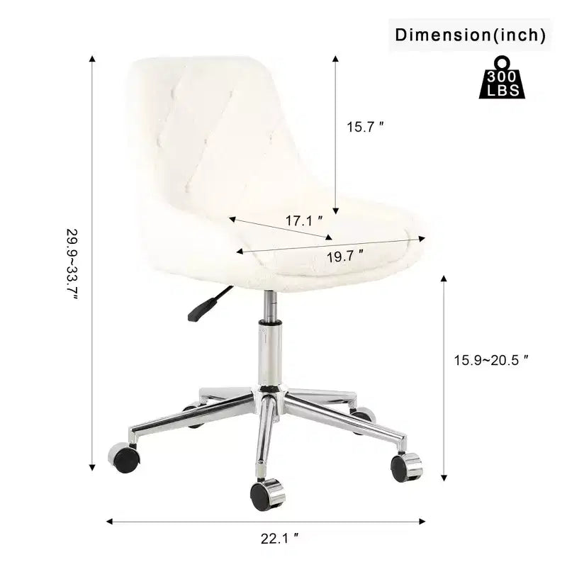 Modern Teddy Fleece Upholstered Adjustable Office Chair, Small Swivel Task Chair for Office, Study, Studio