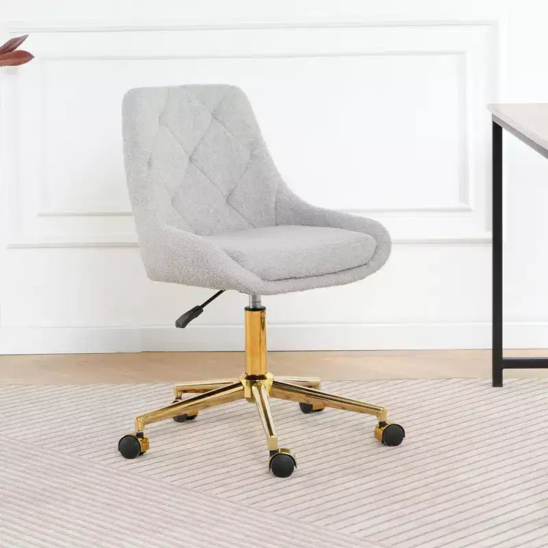 Modern Teddy Fleece Upholstered Adjustable Office Chair, Small Swivel Task Chair for Office, Study, Studio