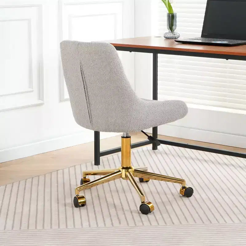 Modern Teddy Fleece Upholstered Adjustable Office Chair, Small Swivel Task Chair for Office, Study, Studio