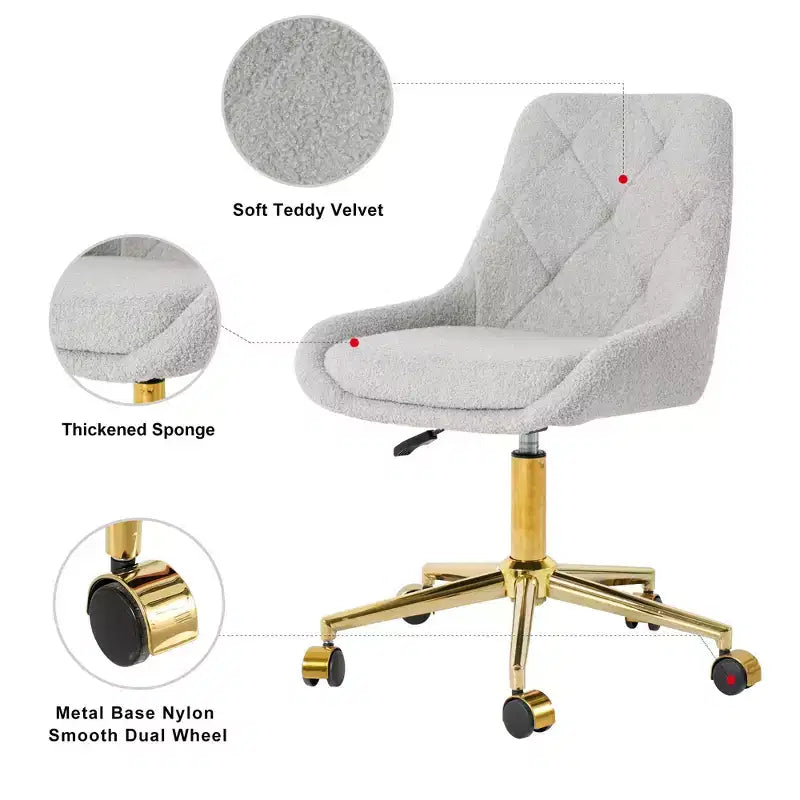 Modern Teddy Fleece Upholstered Adjustable Office Chair, Small Swivel Task Chair for Office, Study, Studio