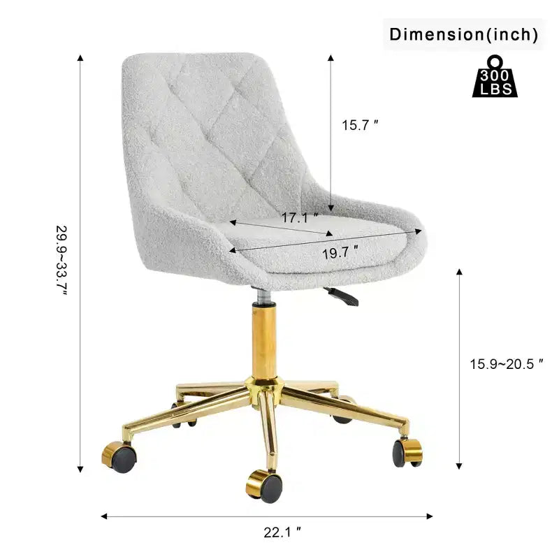 Modern Teddy Fleece Upholstered Adjustable Office Chair, Small Swivel Task Chair for Office, Study, Studio