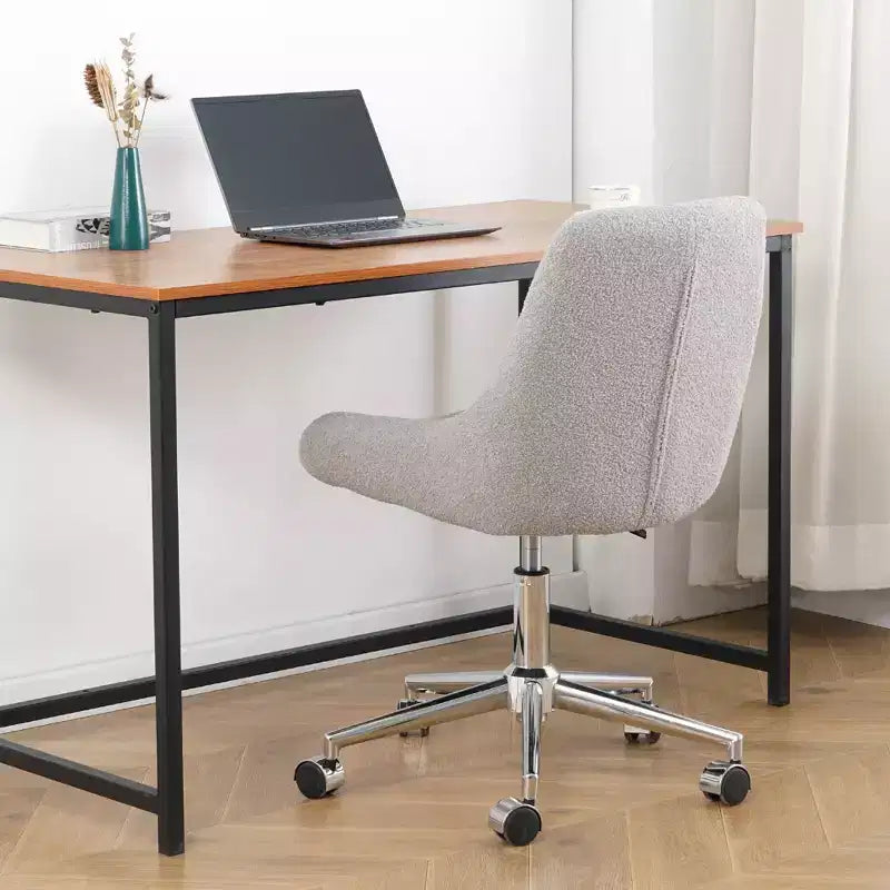 Modern Teddy Fleece Upholstered Adjustable Office Chair, Small Swivel Task Chair for Office, Study, Studio