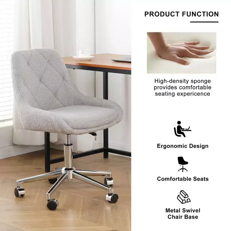 Modern Teddy Fleece Upholstered Adjustable Office Chair, Small Swivel Task Chair for Office, Study, Studio