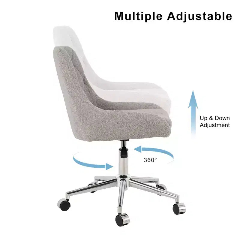 Modern Teddy Fleece Upholstered Adjustable Office Chair, Small Swivel Task Chair for Office, Study, Studio