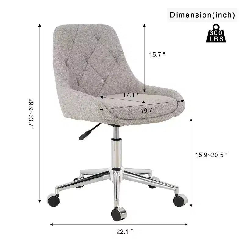 Modern Teddy Fleece Upholstered Adjustable Office Chair, Small Swivel Task Chair for Office, Study, Studio