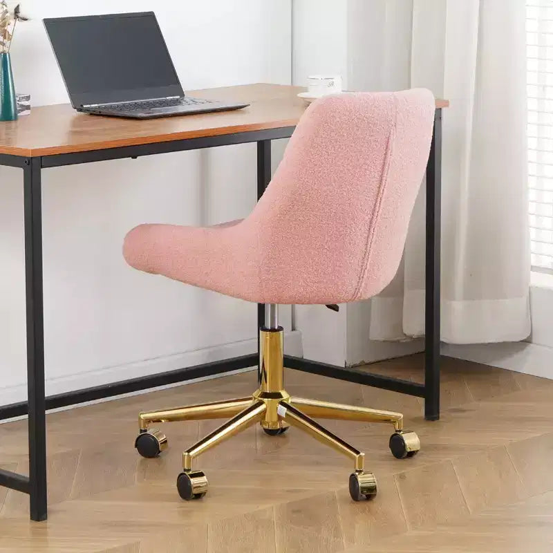 Modern Teddy Fleece Upholstered Adjustable Office Chair, Small Swivel Task Chair for Office, Study, Studio