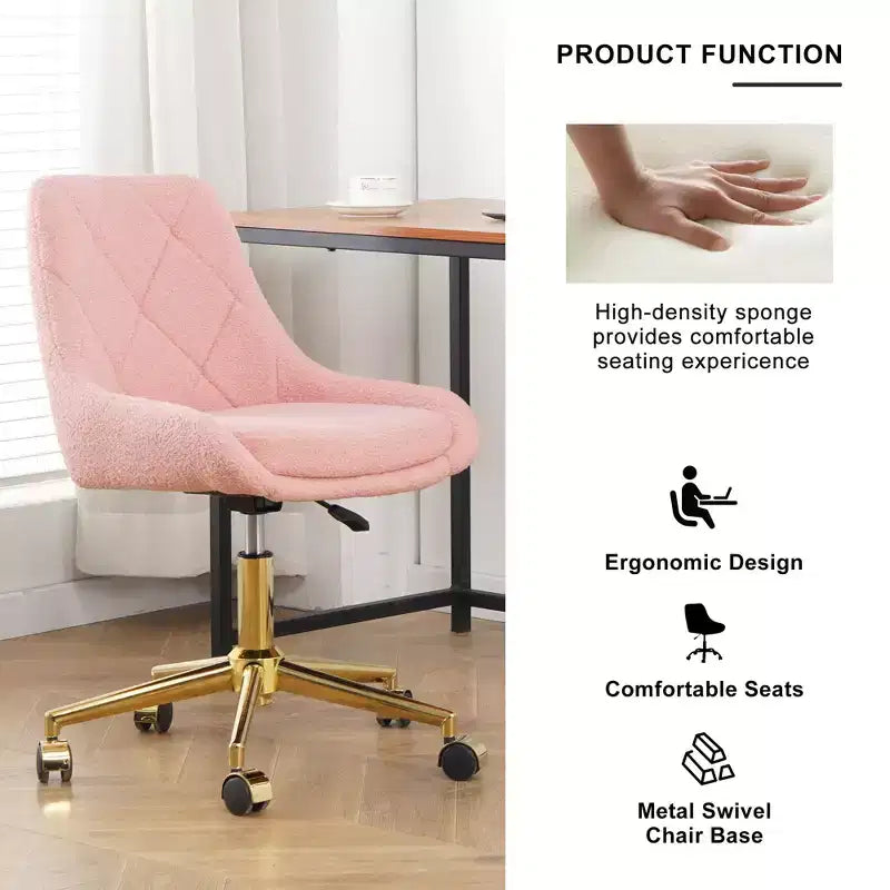 Modern Teddy Fleece Upholstered Adjustable Office Chair, Small Swivel Task Chair for Office, Study, Studio