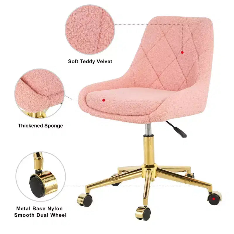 Modern Teddy Fleece Upholstered Adjustable Office Chair, Small Swivel Task Chair for Office, Study, Studio