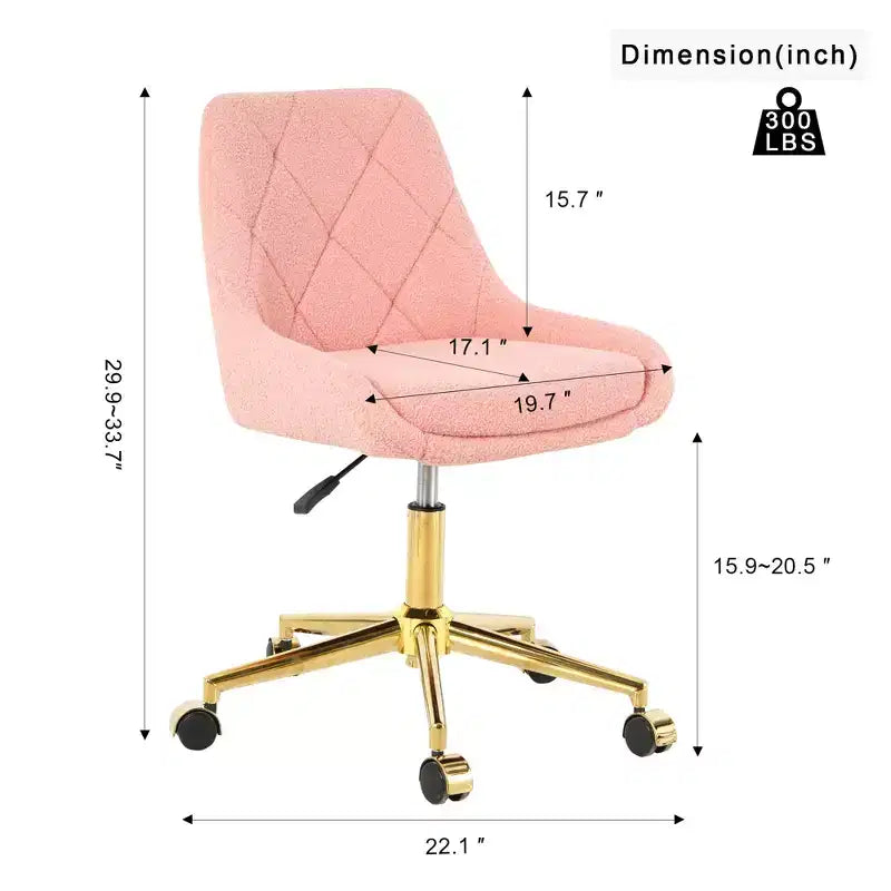 Modern Teddy Fleece Upholstered Adjustable Office Chair, Small Swivel Task Chair for Office, Study, Studio
