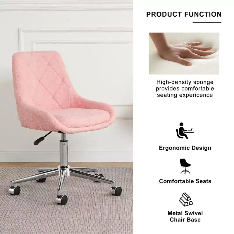 Modern Teddy Fleece Upholstered Adjustable Office Chair, Small Swivel Task Chair for Office, Study, Studio