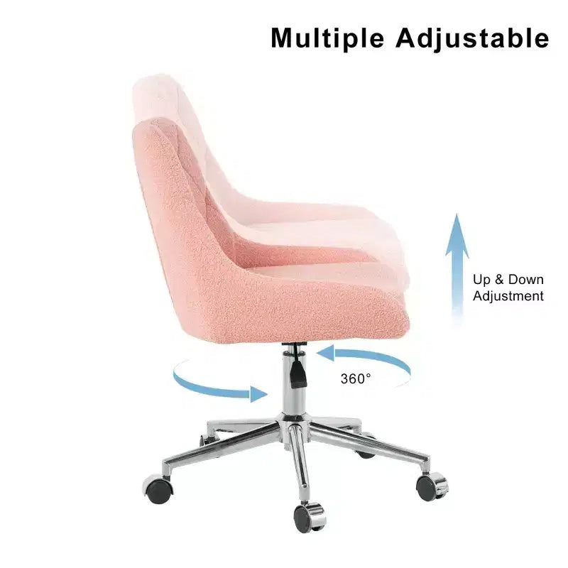 Modern Teddy Fleece Upholstered Adjustable Office Chair, Small Swivel Task Chair for Office, Study, Studio