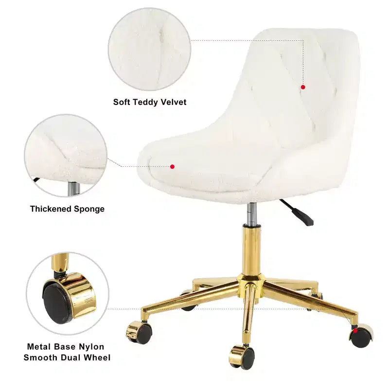 Modern Teddy Fleece Upholstered Adjustable Office Chair, Small Swivel Task Chair for Office, Study, Studio