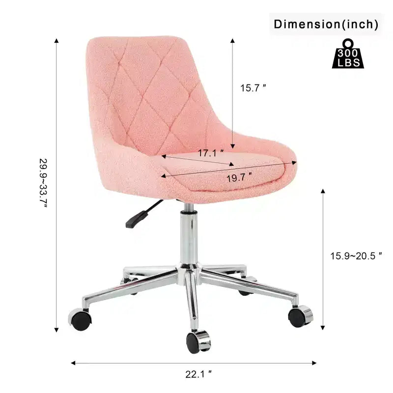 Modern Teddy Fleece Upholstered Adjustable Office Chair, Small Swivel Task Chair for Office, Study, Studio