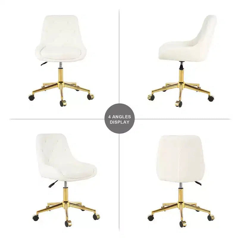 Modern Teddy Fleece Upholstered Adjustable Office Chair, Small Swivel Task Chair for Office, Study, Studio