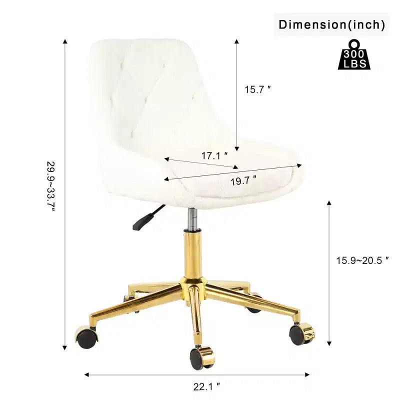 Modern Teddy Fleece Upholstered Adjustable Office Chair, Small Swivel Task Chair for Office, Study, Studio