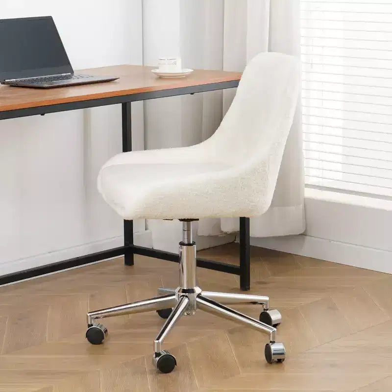 Modern Teddy Fleece Upholstered Adjustable Office Chair, Small Swivel Task Chair for Office, Study, Studio