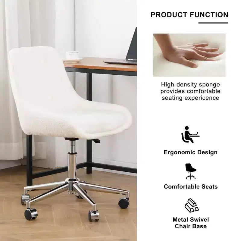 Modern Teddy Fleece Upholstered Adjustable Office Chair, Small Swivel Task Chair for Office, Study, Studio