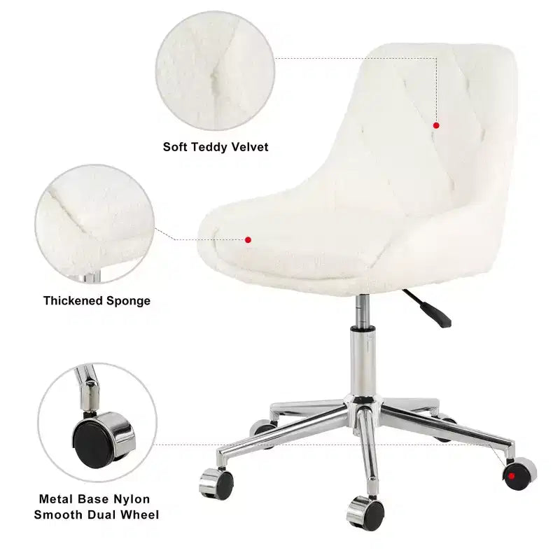 Modern Teddy Fleece Upholstered Adjustable Office Chair, Small Swivel Task Chair for Office, Study, Studio