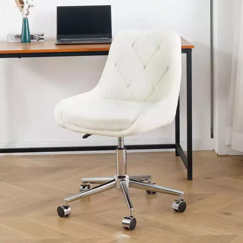 Modern Teddy Fleece Upholstered Adjustable Office Chair, Small Swivel Task Chair for Office, Study, Studio