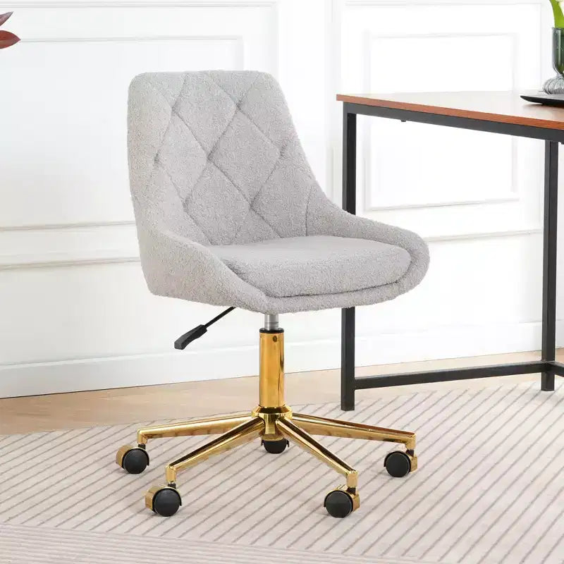 Modern Teddy Fleece Upholstered Adjustable Office Chair, Small Swivel Task Chair for Office, Study, Studio